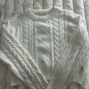 Gianni Bini Ivory Cropped Cable Knit Sweater